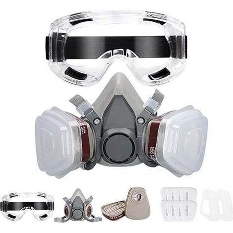 Masque de Protection, Respiratoire Réutilisable avec Filtres et Lunette Anti poussière Anti gaz pour Peinture Poussière Particules Polissage Ponçage Soudage Bricolage Protection de Travail (1/5)
