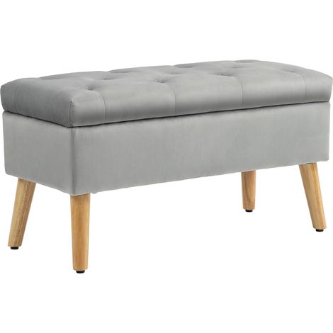Banc de rangement en tissu velours gris avec coffre 102 x 35 x 43 cm, pieds en bois caoutchouc (1/5)