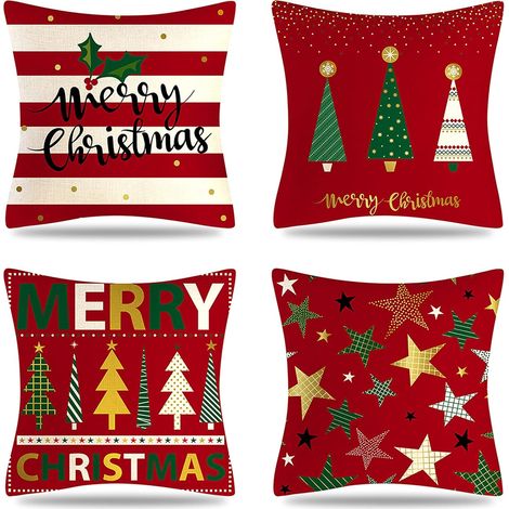 Housse De Coussin Noel - 4 Pièces - Motif Fermier Festif - Pour Canapé Fauteuil Salon - 45 x 45 cm