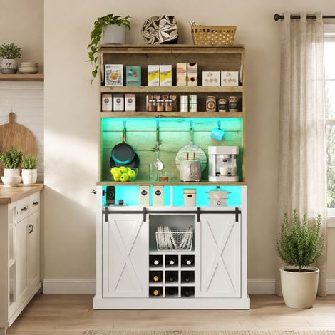 Küchenhochschrank 191 cm mit RGB-LED, Steckdose, Klapptür, Haken und Flaschenregal (1/5)