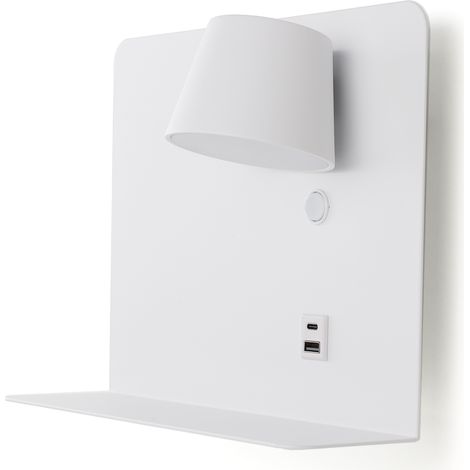 Applique murale blanche avec USB-C et LED 6W dimmable 28cm