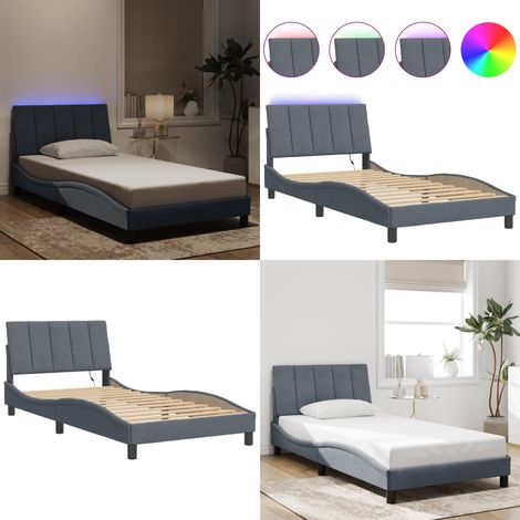 Bettgestell mit LED-Leuchten Dunkelgrau 100x200 cm Samt - Samtsofa - Bettrahmen - Doppelbett - Boxspringbetten - Nachttisch - Home & Living (1/5)