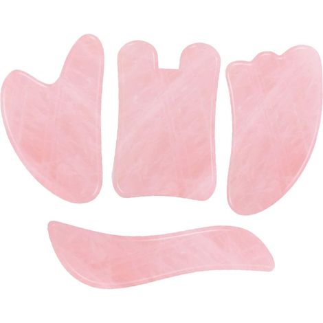 Outil Gua Sha - Pierre Naturelle Quartz Rose Et Jade - Pour Massage Visage Cou Dos Tete Corps - 1 Pièce (1/5)