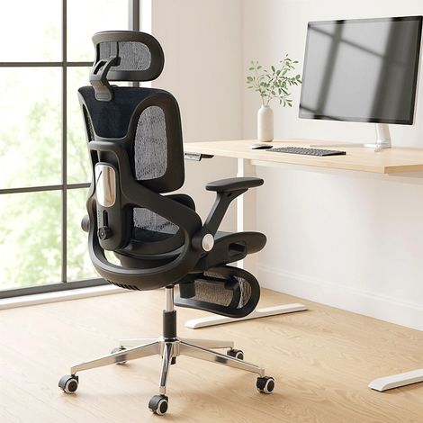 Chaise bureau ergonomique accoudoirs 4D, appui-tête et profondeur assise réglables, maille noir. Personnalisation et confort pour un travail productif et serein. (1/5)