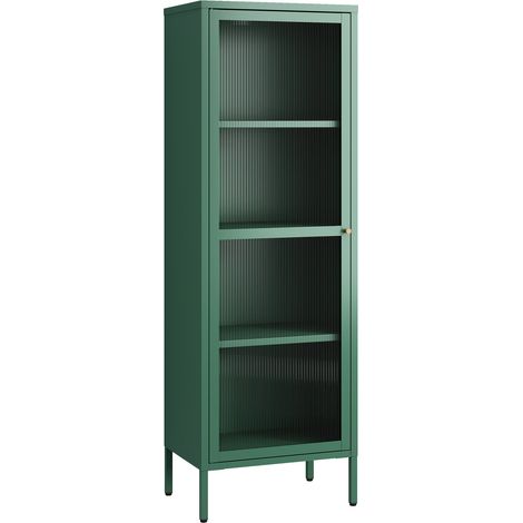 Armoire étagère meuble de rangement vitrée acier verre 150 x 50 x 35 cm vert sapin (1/5)