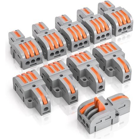 10 connexions ternimal, pince de connexion 1 - in 3 - out, avec levier, connecteur de câble, avec pince de conducteur 0,2-4 mm², pour projets de bricolage (1/5)