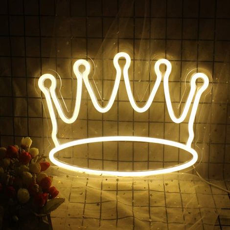Couronne néon signe roi Led signe blanc chaud néon Art néon lumières décoration murale USB alimenté interrupteur éclairer signe (blanc chaud)