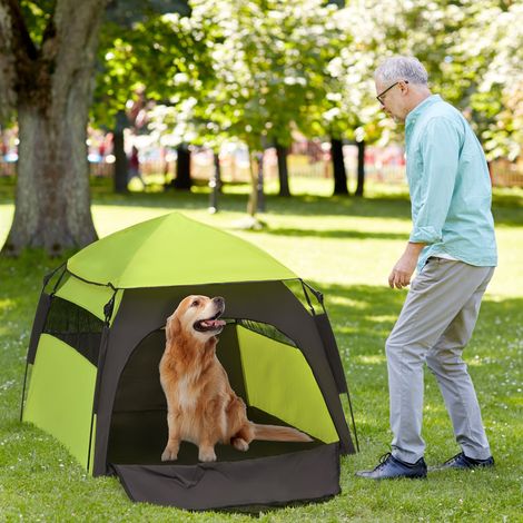 Tipi extérieur pour chien et chat, vert, avec toit anti-soleil et fenêtre en filet, sac de rangement inclus
