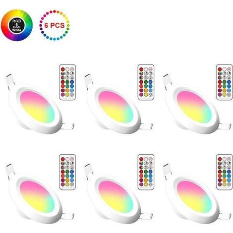 6pcs LED Spots Encastrables Ampoule RGB Couleur Changement Lampe Blanc Froid 5700K plafond Jour Plafonnier Encastré avec (1/4)
