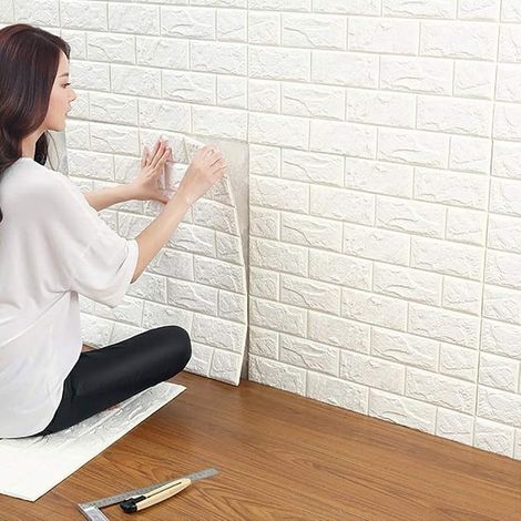 3D Brick Wall Panels Peel and Stick Wallpaper Self-Adhesive Foam Waterproof Imitation Brick for Living Room Bedroom Laundry Room Kitchen White