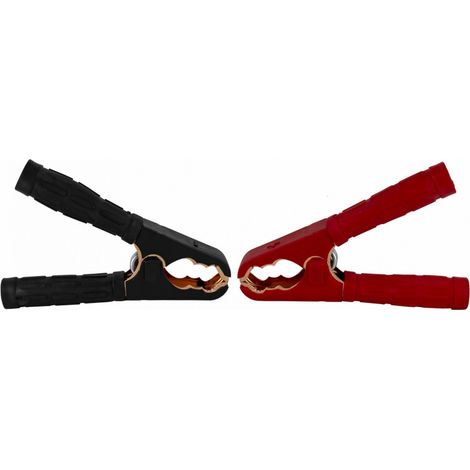 Set aus 2 isolierten Krokodilklemmen für Autobatterien mit Kupferbeschichtung, 300 A, rot und schwarz
