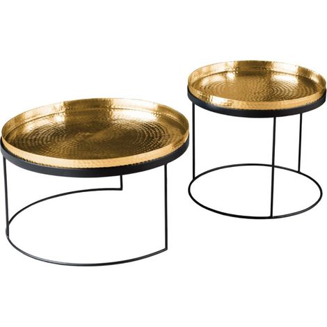 Tables basses gigognes VORTEX dorées aluminium – lot de 2 tables rondes design effet martelé (1/5)