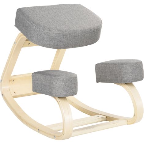 Tabouret ergonomique siège assis à genoux CHARLIE bois et gris (1/5)