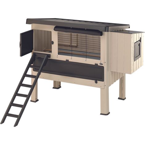 Ferplast Pollaio esterno HAPPY FARM 120 Casetta per galline ovaiole, Resina termoplastica e legno, per circa 6 galline, Nido, Tendina protettiva e Accessori inclusi, 140 x 139 x h 110 cm, Beige