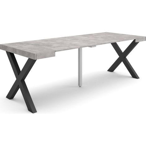 Skraut Home - Table console extensible, Console meuble, 220, Pour 10 personnes, Pieds bois massif, Style moderne, Gris Ciment (1/5)