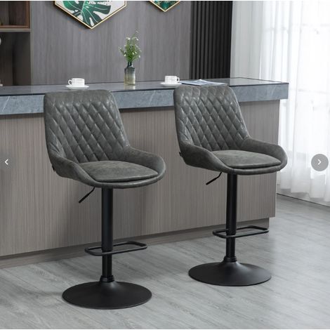 Set di 2 sgabelli da bar regolabili con schienale in similpelle grigio scuro DESVIAE (1/5)