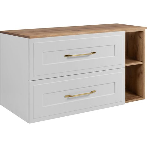 Set di mobili da bagno sotto lavabo, bianco / rovere Craft, 80 (60 + 20) x 46 x 58 cm , 3 colori di maniglie a scelta