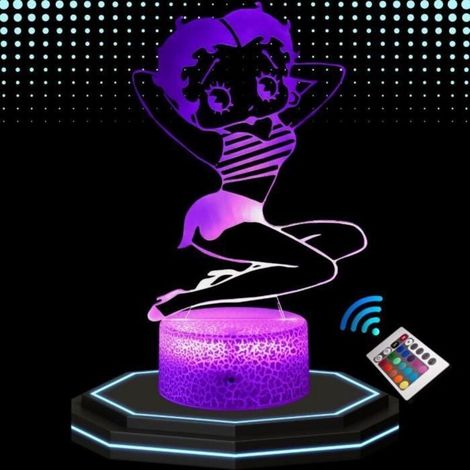 Lampe de chevet 3D LED ACKERMAN – Veilleuse tactile Betty Boop, 16 couleurs, télécommande incluse, design contemporain (1/4)