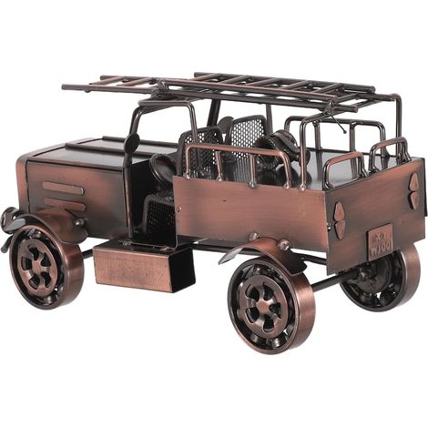 Modèle Réduit de Camion de Pompier Vintage Métal Décoration Étagère Ancienne pour Bureau ou Bar Camion de Pompiers Rétro Miniature (1/5)