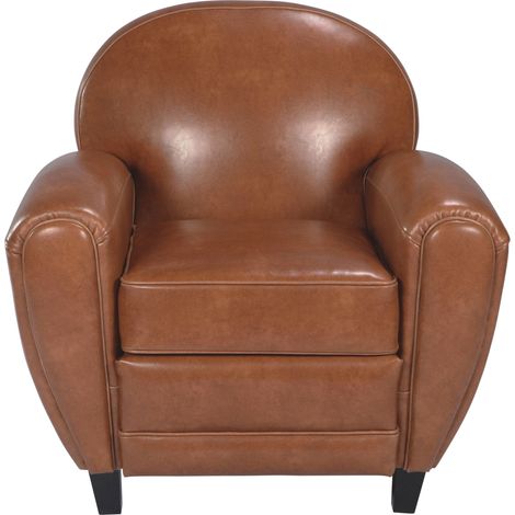 Fauteuil camel en croute de cuir enduite - CLUB
