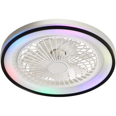 Ventilateur de plafond intelligent de 48 cm avec éclairage LED réglable, 6 vitesses, moteur CC ultra-silencieux, style moderne, Blanc (1/5)