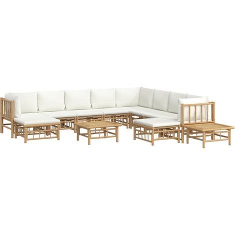 Mobili da giardino mobili da esterno Set di mobili da 12 pezzi con cuscini in bambù bianco crema 020015545