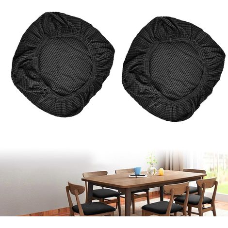 Funda elástica redonda de 2 piezas para taburete de 38-50 cm - Lavable, giratoria, para taburetes de bar, comedor y oficina - Negra (1/5)