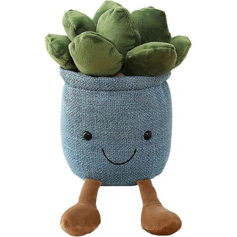 Tulpenplüsch, dekoratives Plüsch-Blumentopfkissen 35 cm, weiches und flauschiges Plüschtier mit Sukkulentenmuster, mehrfarbig (Blau-Sukkulente) (1/5)