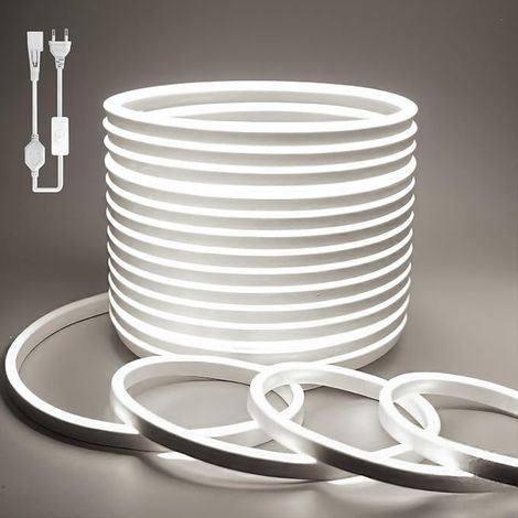 Waterproof Outdoor LED Strip 5 m White LED Strip 220 V Neon Strip Light IP65 Waterproof Flexible Indoor Cut-Off Included AC Adapter for Bedroom Kitchen (1/4)