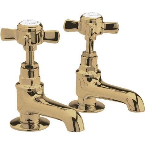 Traditional Bathroom Crosshead Basin Pillar Taps - Brushed Brass