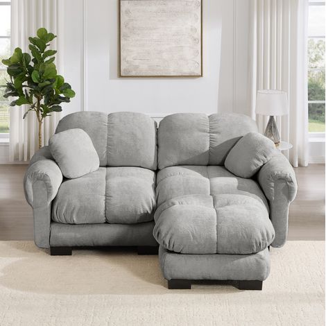 Canapé d’angle modulaire gris clair en chenille avec ottomane mobile (1/5)
