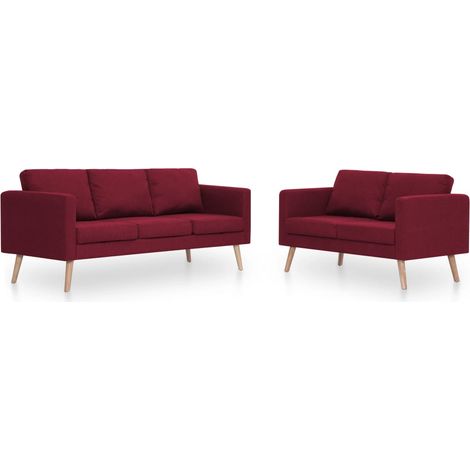 Set divano 2 posti per soggiorno soggiorno interni casa pezzi tessuto rosso bordeaux 020020854