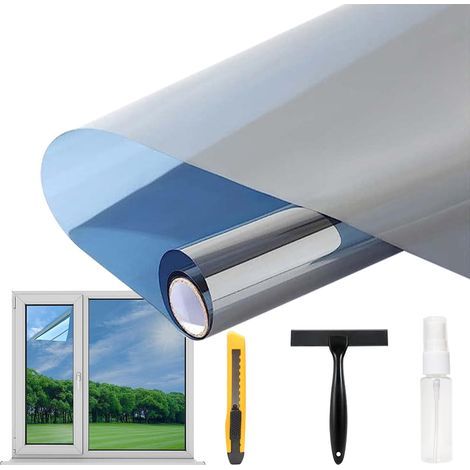 Film miroir Brise-vue autocollant pour fenêtre de l'extérieur Film de protection solaire opaque pour maison, magasin, bureau, 50 x 500 cm (1/5)