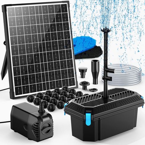 Filtre de bassin solaire 20 W avec pompe de fontaine, kit complet de filtration de bassin et fontaine solaire pour petits étangs de jardin, aquariums et jeux d'eau (1/5)