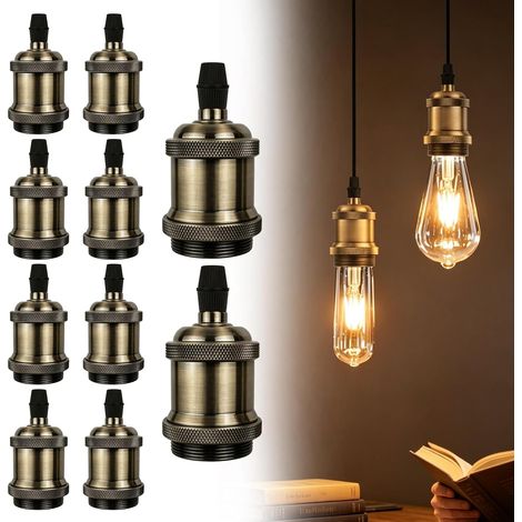 Lot de 10 Vintage E27 Douille de Lampe, Douille E27 Vintage, Douille Ampoule, Support De Lampe Rétro en Métal et Céramique Pour Décorer Les Bars, Restaurants, Chambres, Bronze Socket (1/5)