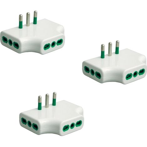 gloca Adattatore Presa Tripla Piatta Salvaspazio [Set da 3 Pezzi], Adattatore Elettrico Multipresa da Spina Italiana S11 a 3 Prese Italiane P11 (2P+T 10A), Bianco (1/4)
