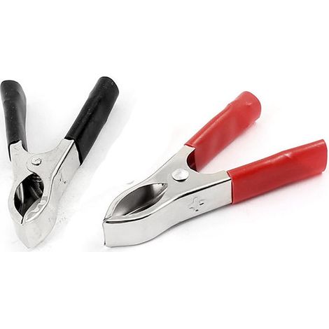 TRADE SHOP - Kit 2 Pinze Coccodrillo Morsetti 25a Rosso Nero Con Cappuccio In Plastica -