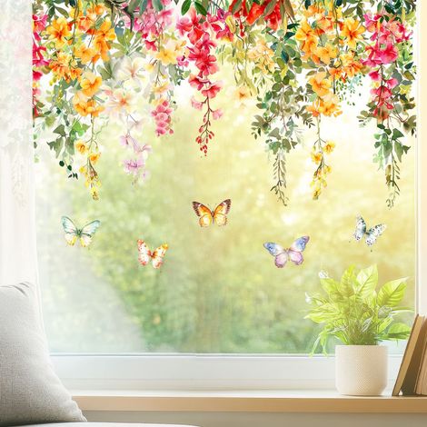 1 Pièce Film Vitre Décoratif 60 x 30 cm, Motif Floral Coloré, Double Face, Brise-Vue pour Fenêtre, Porte et Maison(JD3647) (1/2)