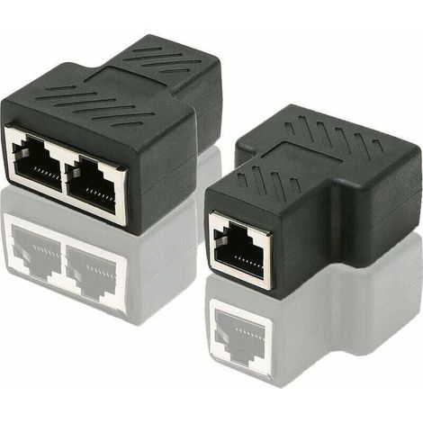 Adaptateur de répartiteur de Port Ethernet RJ45 CAT6 LAN 1 à 2 Coupleur de Port Femelle Double Femelle à Femelle, Paquet de 2 et Noir (1/4)