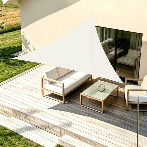 Voile d'ombrage Triangulaire 2x2x2m Imperméable,Toile Ombrage 160 g/m² Protection UV 95% pour Jardin,Terrasse,Balcon,Extérieur,Cordon de Montage Inclus,Beige (1/5)