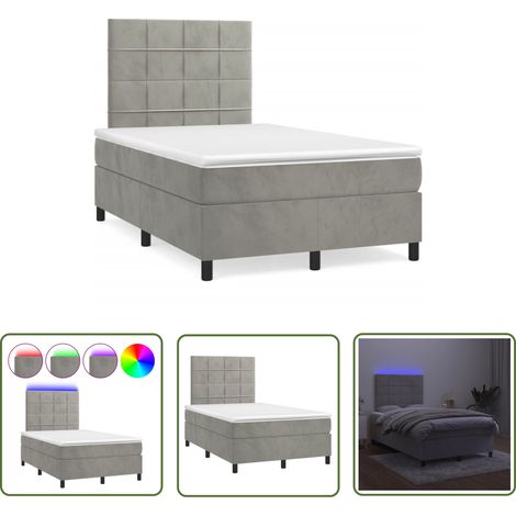 The Living Store Sommier à lattes de lit avec matelas LED gris clair 120x190 cm - Lit Plateforme - Lit Design - Lit Capitonné - Lit Velours - Lit Avec Éclairage Led (1/5)
