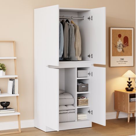 Armario 70 x 40 x 170 cm con dos puertas y pequeño compartimento, blanco OKMYHOME (1/5)