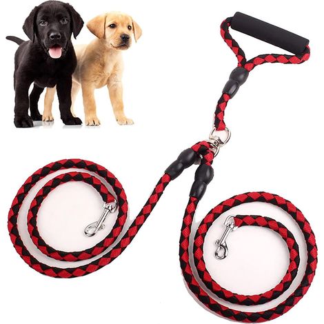 Correa doble para perro (1 unidad, 1,4 m) para dos perros pequeños y medianos, ideal para pasear y entrenar (negra y roja) (1/5)