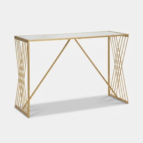 Console Easy Rectangulaire 120 X 40 X 80 Cm En Métal Doré Et Plateau Miroir - Design Glamour Essentiel Et Élégant (1/5)