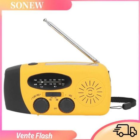 Radio Solaire - Lampe De Poche LED - Radio D'Urgence AM FM NOAA - Charge Manivelle USB Solaire - 1200 mAh - IPX3 - 260 g (1/5)