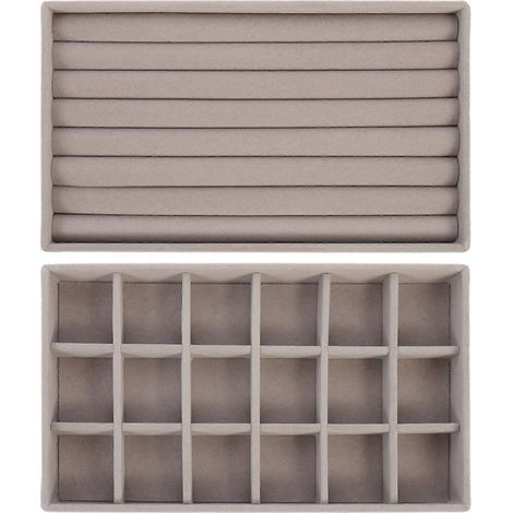 Lot de 2 plateaux de rangement pour boucles d'oreilles et colliers, boîte de rangement pour bijoux-21X12.5CM-Grey (1/3)