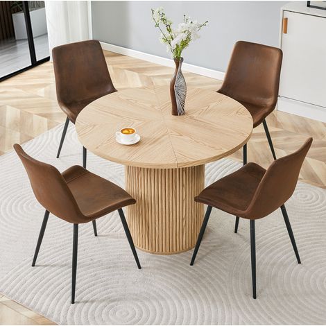 Set tavolo da pranzo rotondo Ø 100 cm con 4 sedie, MDF, marrone/nero HAVRYA (1/5)