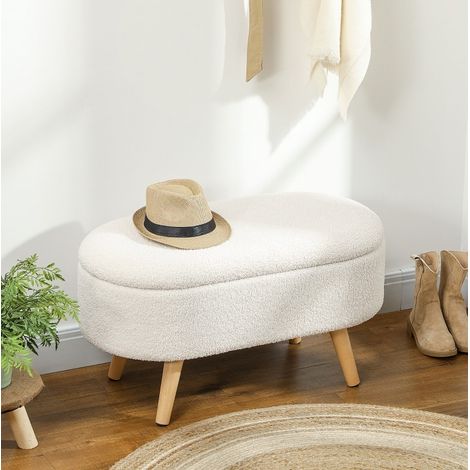 Banc coffre avec couvercle, pouf rembourré en tissu blanc, 82 x 41 x 45 cm (1/5)