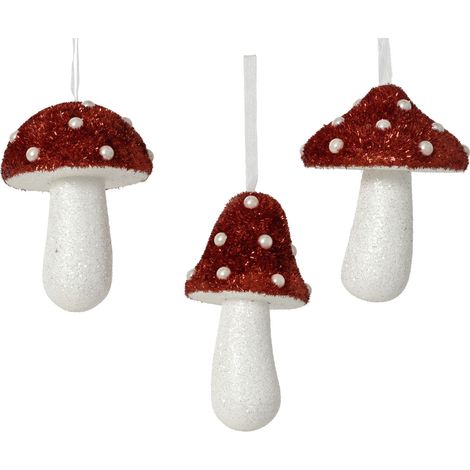 Decoris Weihnachtsanhänger Pilz 10 x 14 cm rot/weiß sortiert