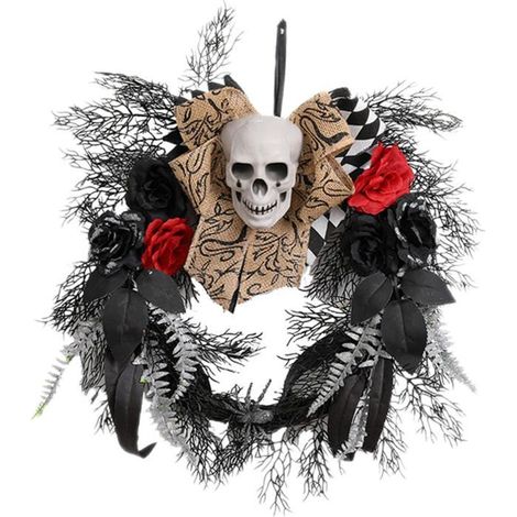 Couronne de Porte d'halloween, Guirlande Gothique, Ornement Suspendu, Couronne Artificielle pour Extérieur (1/5)